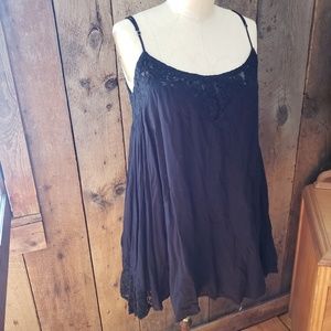 Black staccato spaghetti strap dress